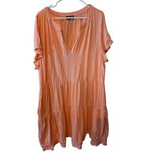 Lane Bryant Tiered Midi Dress 18/20 Womens Plus Size Peach Has Pockets Beachy
